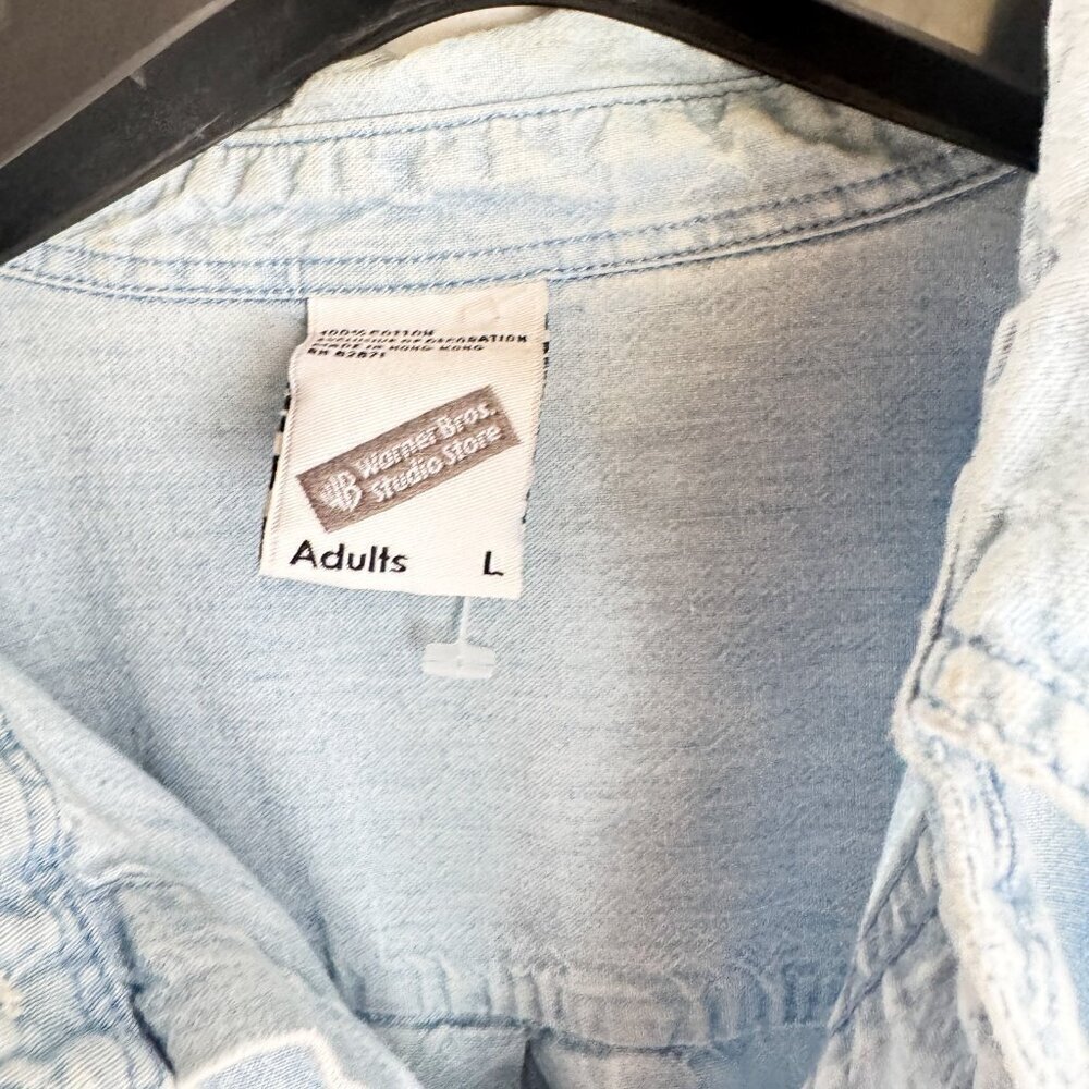 Warner Brothers Studio Store Lightweight Denim Embroidered Cartoon Shirt L - Picture 6 of 7